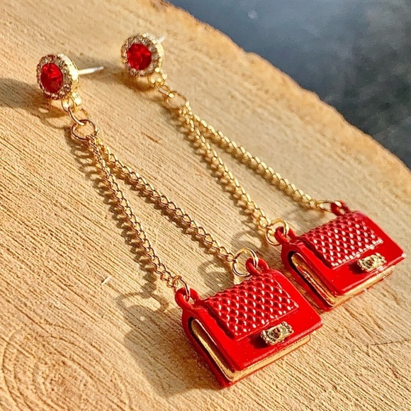 Jewelry - Crimson Red Luxury Clutch Purse Chic Drop CZ Gemstone Cute Earrings